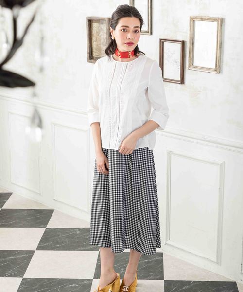 Petit Honfleur（プチオンフルール）の「ギンガムチェックスカート（スカート・レディース・ブラック/ネイビー・M size/L size）」の20枚目の写真