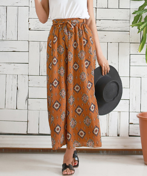 セール オリエンタル柄シフォンワイドパンツ パンツ Chille チル