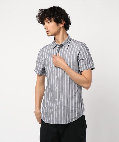 EDIFICE(エディフィス)の「Matteucci / Belesto 別注 ダブルストライプ オープンカラー シャツ(シャツ/ブラウス・メンズ・ライトグレー・SMALL/MEDIUM/LARGE)」の2枚目の写真