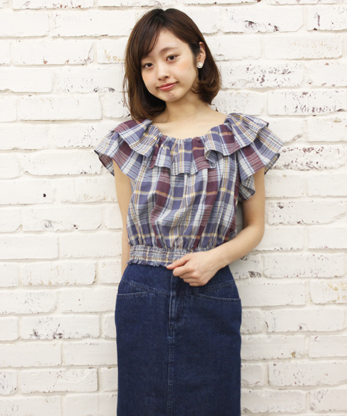 Kastane(カスタネ)の「【Kastane】マドラス衿フリルブラウス(シャツ/ブラウス・レディース・ブルー系その他/イエロー系その他/ピンク系その他・FREE)」の2枚目の写真