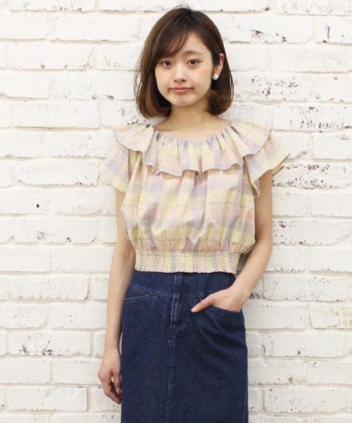 Kastane(カスタネ)の「【Kastane】マドラス衿フリルブラウス(シャツ/ブラウス・レディース・ブルー系その他/イエロー系その他/ピンク系その他・FREE)」の1枚目の写真