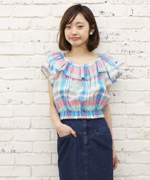 Kastane(カスタネ)の「【Kastane】マドラス衿フリルブラウス(シャツ/ブラウス・レディース・ブルー系その他/イエロー系その他/ピンク系その他・FREE)」の3枚目の写真