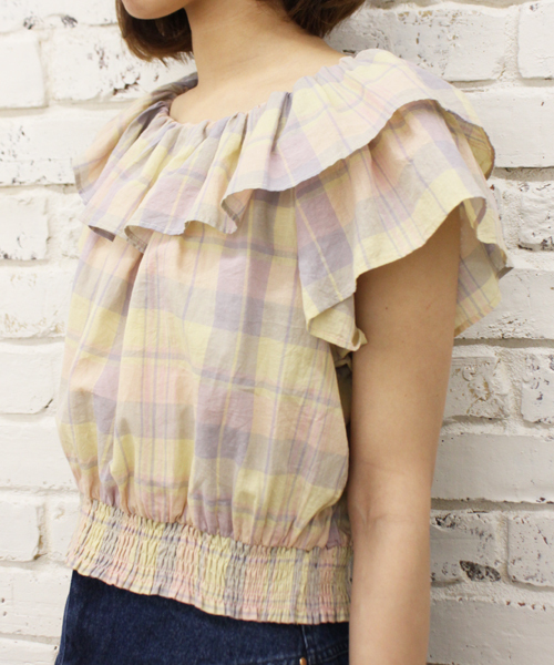 Kastane(カスタネ)の「【Kastane】マドラス衿フリルブラウス(シャツ/ブラウス・レディース・ブルー系その他/イエロー系その他/ピンク系その他・FREE)」の6枚目の写真