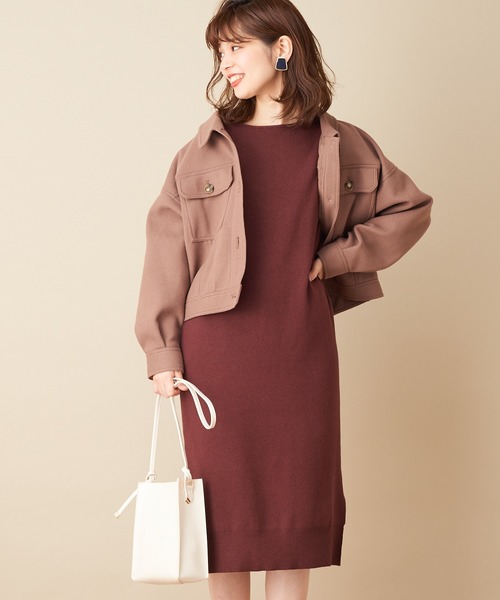 natural couture（ナチュラルクチュール）の「【WEB限定カラー有り】ベルト2本付きバルーン袖ニットワンピース（ワンピース・レディース・ブラック/パープル/ブラウン/サックスブルー/モカ/ラベンダー/オリーブ・FREE）」の9枚目の写真