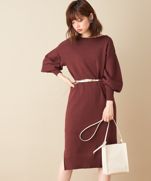 natural couture（ナチュラルクチュール）の「【WEB限定カラー有り】ベルト2本付きバルーン袖ニットワンピース（ワンピース・レディース・ブラック/パープル/ブラウン/サックスブルー/モカ/ラベンダー/オリーブ・FREE）」の16枚目の写真