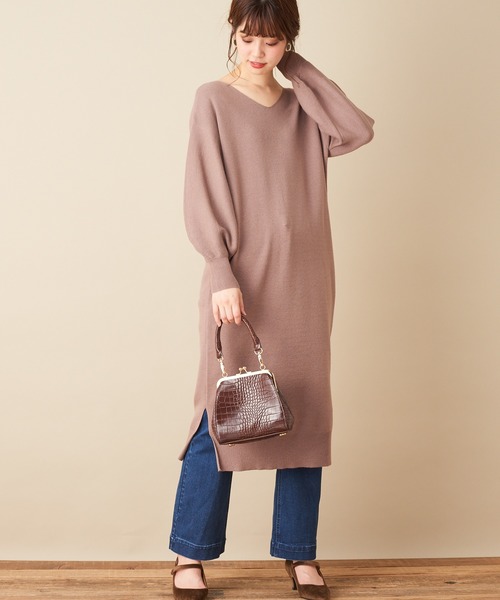 natural couture（ナチュラルクチュール）の「【WEB限定カラー有り】ベルト2本付きバルーン袖ニットワンピース（ワンピース・レディース・ブラック/パープル/ブラウン/サックスブルー/モカ/ラベンダー/オリーブ・FREE）」の22枚目の写真