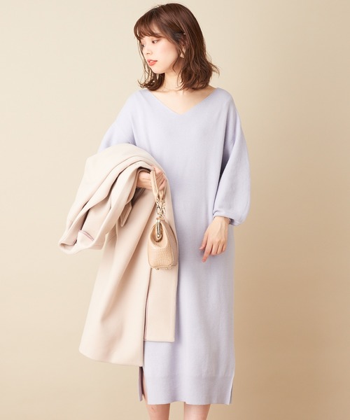 natural couture（ナチュラルクチュール）の「【WEB限定カラー有り】ベルト2本付きバルーン袖ニットワンピース（ワンピース・レディース・ブラック/パープル/ブラウン/サックスブルー/モカ/ラベンダー/オリーブ・FREE）」の17枚目の写真