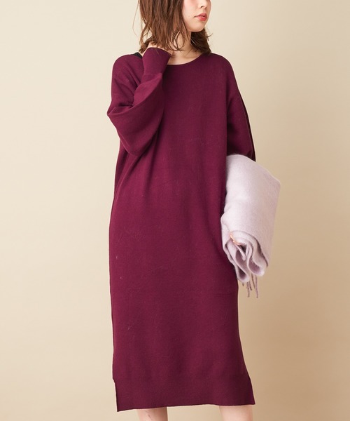 natural couture（ナチュラルクチュール）の「【WEB限定カラー有り】ベルト2本付きバルーン袖ニットワンピース（ワンピース・レディース・ブラック/パープル/ブラウン/サックスブルー/モカ/ラベンダー/オリーブ・FREE）」の11枚目の写真