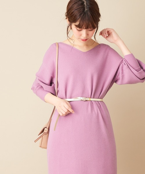 natural couture（ナチュラルクチュール）の「【WEB限定カラー有り】ベルト2本付きバルーン袖ニットワンピース（ワンピース・レディース・ブラック/パープル/ブラウン/サックスブルー/モカ/ラベンダー/オリーブ・FREE）」の19枚目の写真