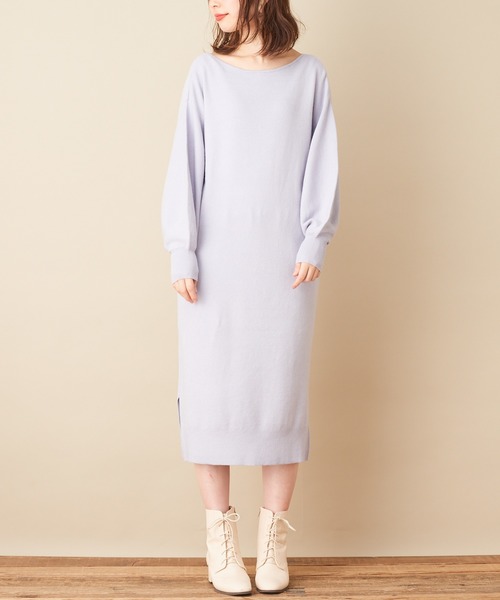 natural couture（ナチュラルクチュール）の「【WEB限定カラー有り】ベルト2本付きバルーン袖ニットワンピース（ワンピース・レディース・ブラック/パープル/ブラウン/サックスブルー/モカ/ラベンダー/オリーブ・FREE）」の14枚目の写真