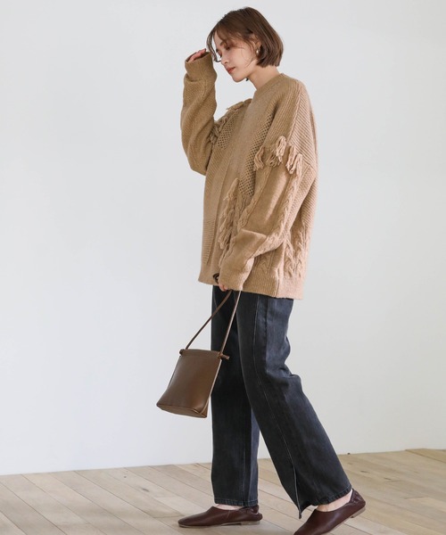 select MOCA(セレクトモカ)の「ランダムフリンジニット(ニット/セーター・レディース・ブラウン/オフホワイト/ナチュラル・FREE)」の12枚目の写真