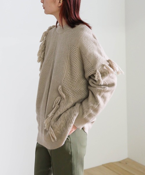 select MOCA(セレクトモカ)の「ランダムフリンジニット(ニット/セーター・レディース・ブラウン/オフホワイト/ナチュラル・FREE)」の18枚目の写真