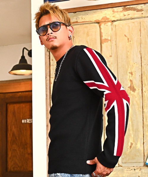 売りオーダー 星条旗 ユニオンジャック長袖ニット ニット セーター Luxstyle ラグスタイル のファッション 新版 Lssr Ub Ac Id