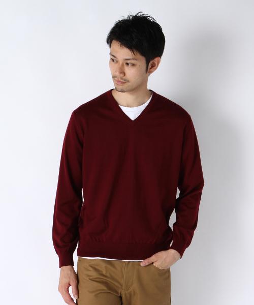 EDIFICE（エディフィス）の「◇16GGニットVネックプルオーバー（ニット/セーター・メンズ・ホワイト/ブラック/グレー/グリーン/ネイビー/ボルドー・46/48/44）」の6枚目の写真
