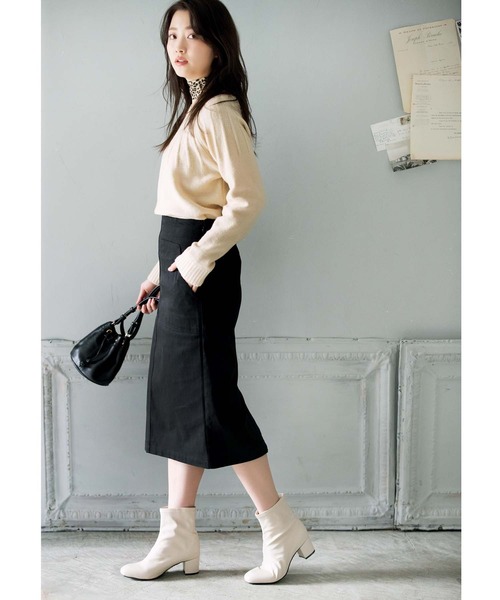 GeeRA（ジーラ）の「スクエアトゥストレッチショートブーツ（ヒール高5.5cm）（ブーツ・レディース・ブラック/ブラウン/アイボリー/モカ/ブラック系その他/ダークブラウン/ベージュ・SMALL/MEDIUM/LARGE/X-LARGE）」の16枚目の写真