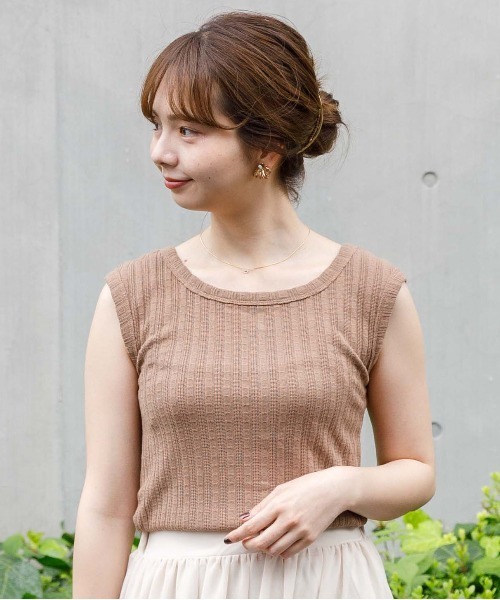flower(フラワー)の「デイリーリブトップ(Tシャツ/カットソー・レディース・カーキ/アイボリー・FREE)」の1枚目の写真