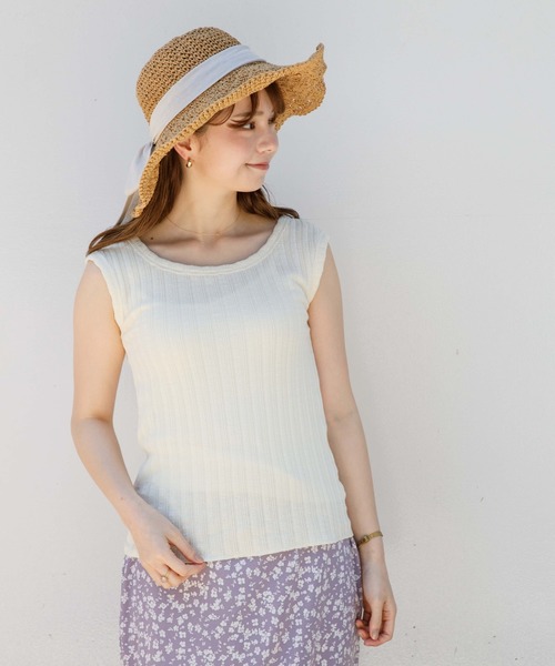 flower(フラワー)の「デイリーリブトップ(Tシャツ/カットソー・レディース・カーキ/アイボリー・FREE)」の2枚目の写真