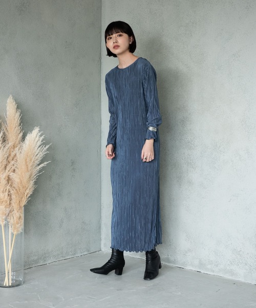 Aunt Marie's（アントマリーズ）の「【前後2WAY】ミニプリーツロングスリーブワンピース / AUNT MARIE'S（ワンピース・レディース・ブラック/ベージュ/グリーン/ブルー・FREE）」の6枚目の写真