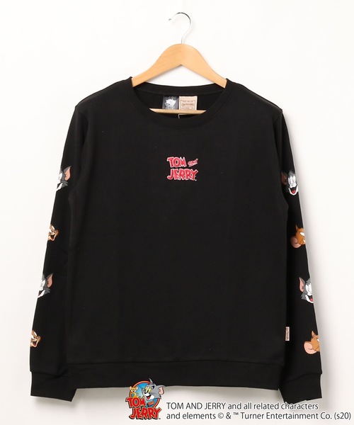 OUTDOOR PRODUCTS APPAREL(アウトドアプロダクツアパレル)の「【TOM and JERRY/トム&ジェリー】 裏毛トレーナー 袖プリント ユニセックス(スウェット・メンズ・ブラック/ベージュ/ブラック系その他/ベージュ系その他・MEDIUM/LARGE/X-LARGE)」の3枚目の写真