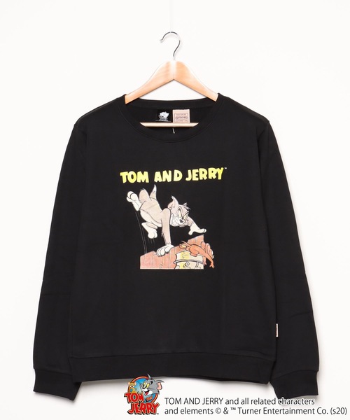 OUTDOOR PRODUCTS APPAREL(アウトドアプロダクツアパレル)の「【TOM and JERRY/トム&ジェリー】 裏毛トレーナー 袖プリント ユニセックス(スウェット・メンズ・ブラック/ベージュ/ブラック系その他/ベージュ系その他・MEDIUM/LARGE/X-LARGE)」の2枚目の写真