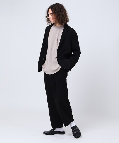 tk.TAKEO KIKUCHI（ティーケータケオキクチ）の「【WEB限定】WEARISTA こーせ×tk.TAKEO KIKUCHI ポリツイルテーパードパンツ（セットアップ対応）（スーツパンツ・メンズ・ブラック/ブラウン系その他/ライトベージュ・01/02/03）」の14枚目の写真