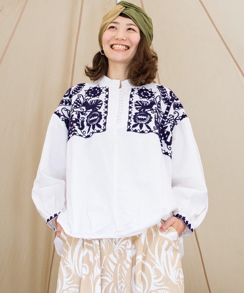 チャイハネ Yul 刺繍バンドカラーブラウス シャツ ブラウス チャイハネ チャイハネ のファッション通販 Zozotown