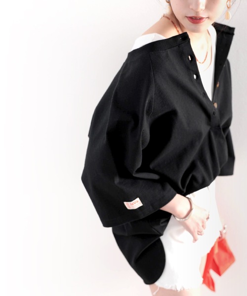 Java（ジャバ）の「《JaVaジャバ コラボ》綿100％　前後２way楽しめる♪ヘンリーラグラントップス（Tシャツ/カットソー・レディース・ホワイト/ブラック/ナチュラル/グレイッシュベージュ・MEDIUM/LARGE/X-LARGE）」の3枚目の写真