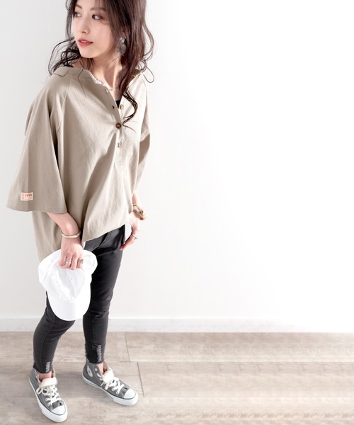 Java（ジャバ）の「《JaVaジャバ コラボ》綿100％　前後２way楽しめる♪ヘンリーラグラントップス（Tシャツ/カットソー・レディース・ホワイト/ブラック/ナチュラル/グレイッシュベージュ・MEDIUM/LARGE/X-LARGE）」の7枚目の写真