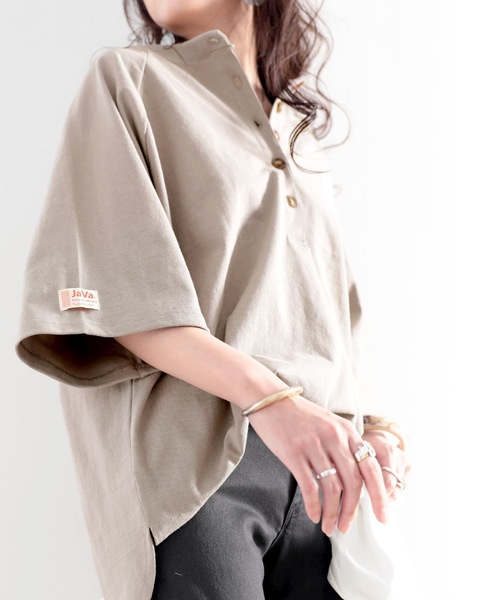 Java（ジャバ）の「《JaVaジャバ コラボ》綿100％　前後２way楽しめる♪ヘンリーラグラントップス（Tシャツ/カットソー・レディース・ホワイト/ブラック/ナチュラル/グレイッシュベージュ・MEDIUM/LARGE/X-LARGE）」の5枚目の写真