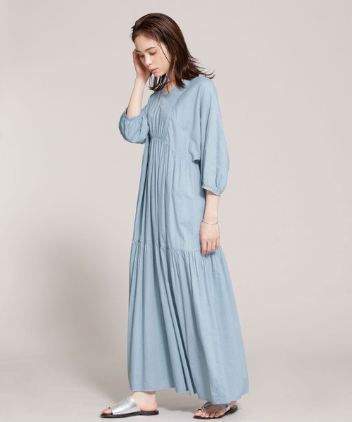 ナノユニバースLUSANA ゼブラカシュクールミモレ丈ティアードワンピース ナノユニバースLUSANA ゼブラカシュクールミモレ丈ティアード
