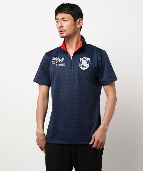 FILA(フィラ)の「【FILA GOLF/フィラゴルフ】ワッペンロゴ ハーフジップ 半袖 Tシャツ(ポロシャツ・メンズ・ネイビー/レッド/ホワイト・L/LL/M/3L)」の2枚目の写真