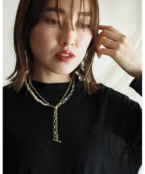 mou(モウ)の「Mixed chain necklace(ネックレス・レディース・ゴールド・FREE)」の2枚目の写真