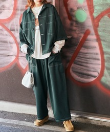 BASQUE magenta | ＜セットアップ＞T/R ストレッチ オーバーサイズ ステッチ 半袖 CPOシャツジャケット＆ベイカーワイドアンクルパンツ -2021 SUMMER-(セットアップ)