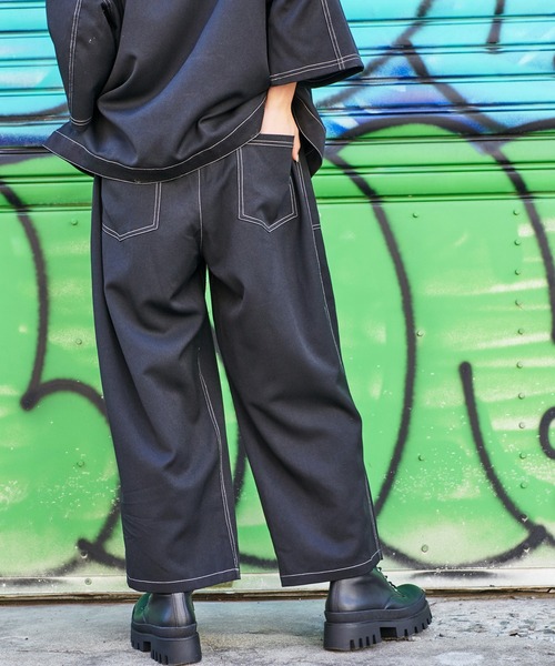 BASQUE magenta(バスクマゼンタ)の「<セットアップ>T/R ストレッチ オーバーサイズ ステッチ CPOシャツジャケット&ベイカーワイドアンクルパンツ(セットアップ・メンズ・ブラック/ライラック/ベージュ系その他/スモークグレー/グリーン/グレイッシュベージュ/グリーン系その他/グレー系その他/ブラック系その他・L/M/LARGE/MEDIUM)」の11枚目の写真