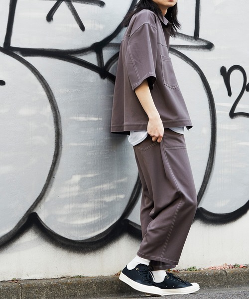 BASQUE magenta(バスクマゼンタ)の「<セットアップ>T/R ストレッチ オーバーサイズ ステッチ CPOシャツジャケット&ベイカーワイドアンクルパンツ(セットアップ・メンズ・ブラック/ライラック/ベージュ系その他/スモークグレー/グリーン/グレイッシュベージュ/グリーン系その他/グレー系その他/ブラック系その他・L/M/LARGE/MEDIUM)」の16枚目の写真