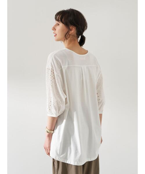 earth music&ecology（アースミュージックアンドエコロジー）の「スリーブアイレットレースカットソー ＊（Tシャツ/カットソー・レディース・ピンクベージュ/イエロー/オフホワイト/ネイビー/ミント・FREE）」の9枚目の写真