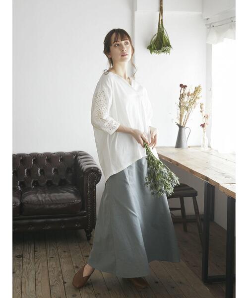 earth music&ecology（アースミュージックアンドエコロジー）の「スリーブアイレットレースカットソー ＊（Tシャツ/カットソー・レディース・ピンクベージュ/イエロー/オフホワイト/ネイビー/ミント・FREE）」の16枚目の写真