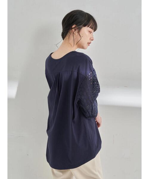 earth music&ecology（アースミュージックアンドエコロジー）の「スリーブアイレットレースカットソー ＊（Tシャツ/カットソー・レディース・ピンクベージュ/イエロー/オフホワイト/ネイビー/ミント・FREE）」の18枚目の写真