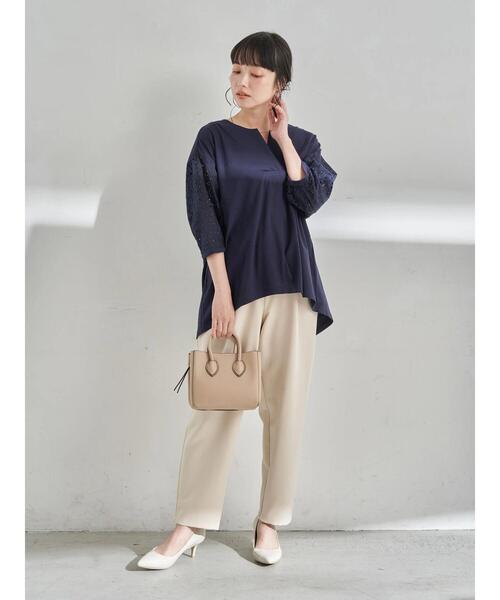 earth music&ecology（アースミュージックアンドエコロジー）の「スリーブアイレットレースカットソー ＊（Tシャツ/カットソー・レディース・ピンクベージュ/イエロー/オフホワイト/ネイビー/ミント・FREE）」の20枚目の写真