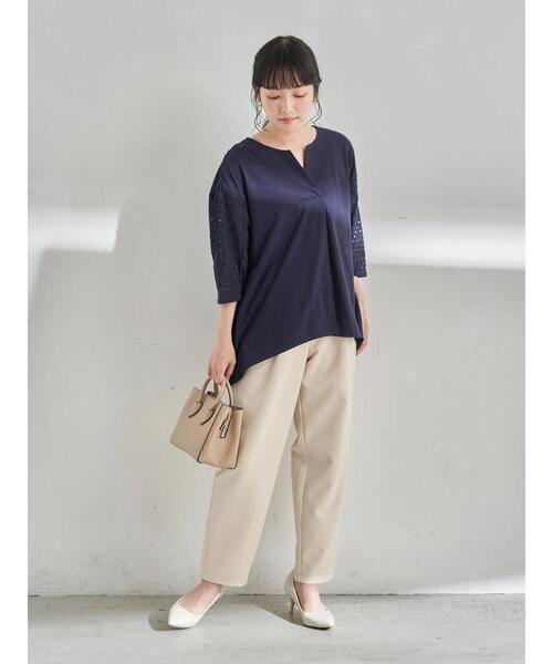 earth music&ecology（アースミュージックアンドエコロジー）の「スリーブアイレットレースカットソー ＊（Tシャツ/カットソー・レディース・ピンクベージュ/イエロー/オフホワイト/ネイビー/ミント・FREE）」の21枚目の写真