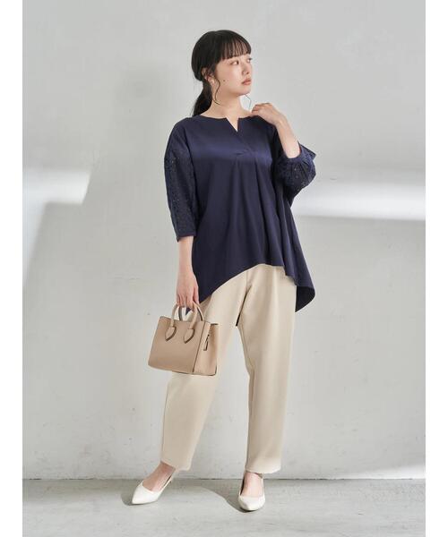 earth music&ecology（アースミュージックアンドエコロジー）の「スリーブアイレットレースカットソー ＊（Tシャツ/カットソー・レディース・ピンクベージュ/イエロー/オフホワイト/ネイビー/ミント・FREE）」の22枚目の写真