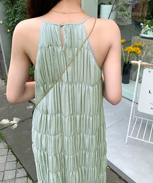 Jewelobe（ジュエローブ）の「シャーリングキャミワンピース（ワンピース・レディース・グリーン/ベージュ/ブラック・FREE）」の5枚目の写真