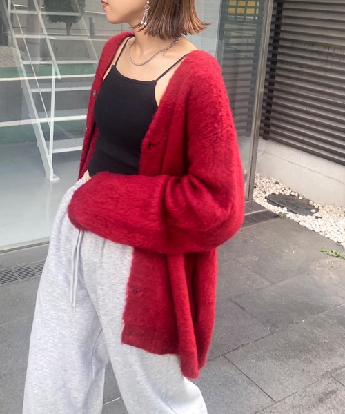 WHO'S WHO gallery（フーズフーギャラリー）の「【KOOKY'N/クーキー】アルパカ混モヘアライクカーディガン（カーディガン/ボレロ・メンズ・ブラック/レッド/サックスブルー/ブルー/グリーン/ミント/マスタード・FREE）」の7枚目の写真