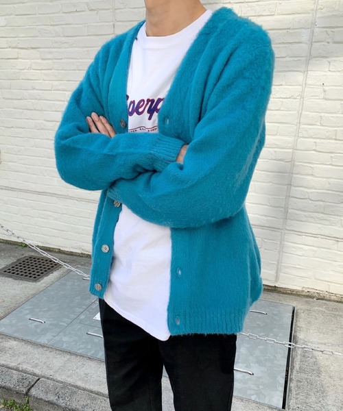 WHO'S WHO gallery（フーズフーギャラリー）の「【KOOKY'N/クーキー】アルパカ混モヘアライクカーディガン（カーディガン/ボレロ・メンズ・ブラック/レッド/サックスブルー/ブルー/グリーン/ミント/マスタード・FREE）」の13枚目の写真