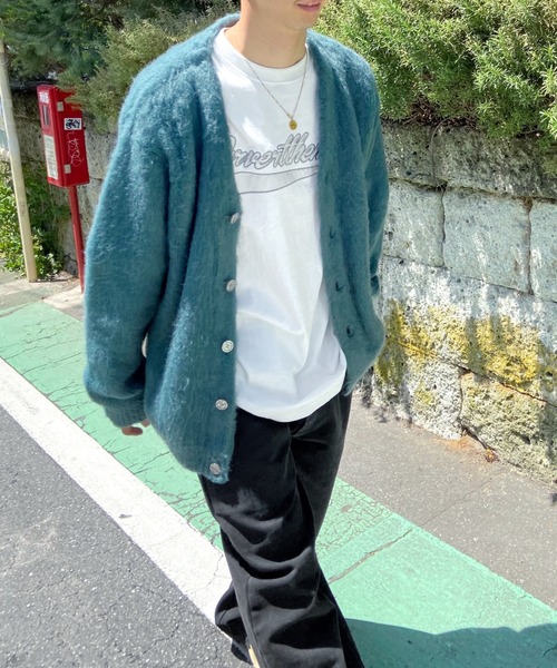 WHO'S WHO gallery（フーズフーギャラリー）の「【KOOKY'N/クーキー】アルパカ混モヘアライクカーディガン（カーディガン/ボレロ・メンズ・ブラック/レッド/サックスブルー/ブルー/グリーン/ミント/マスタード・FREE）」の8枚目の写真