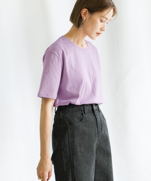 select MOCA(セレクトモカ)の「シンプルデザインリラックスTシャツ(Tシャツ/カットソー・レディース・ブラック/パープル/オフホワイト/ライトグリーン/アイボリー・FREE)」の18枚目の写真