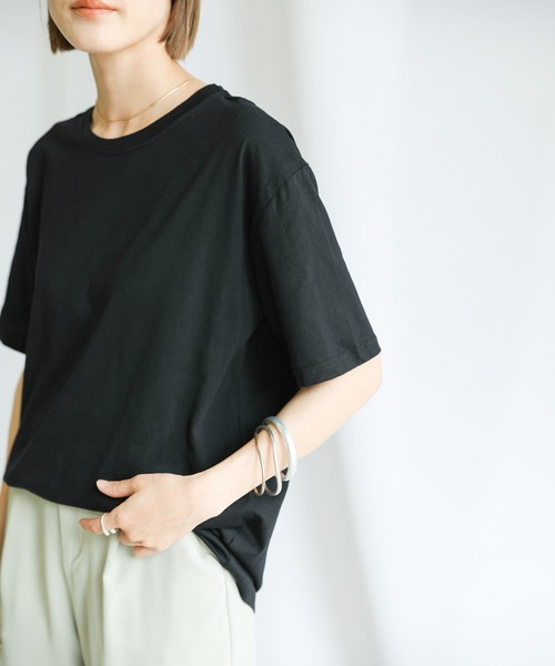 select MOCA(セレクトモカ)の「シンプルデザインリラックスTシャツ(Tシャツ/カットソー・レディース・ブラック/パープル/オフホワイト/ライトグリーン/アイボリー・FREE)」の16枚目の写真