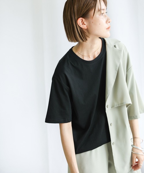 select MOCA(セレクトモカ)の「シンプルデザインリラックスTシャツ(Tシャツ/カットソー・レディース・ブラック/パープル/オフホワイト/ライトグリーン/アイボリー・FREE)」の14枚目の写真