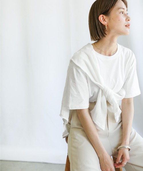 select MOCA(セレクトモカ)の「シンプルデザインリラックスTシャツ(Tシャツ/カットソー・レディース・ブラック/パープル/オフホワイト/ライトグリーン/アイボリー・FREE)」の11枚目の写真
