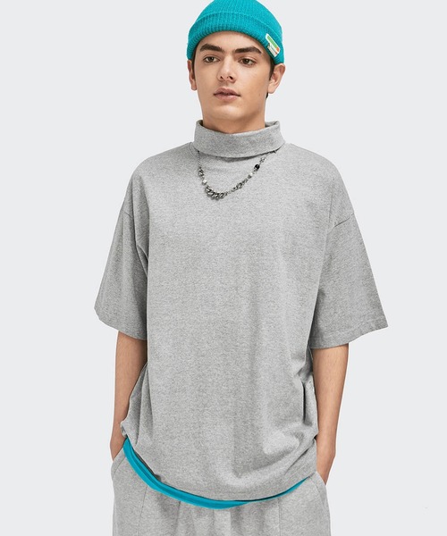INFLATION（インフレーション）の「INFLATION(インフレーション)ハイネックハーフスリーブTシャツ（Tシャツ/カットソー・メンズ・ライトグレー/ブラック/ホワイト/カーキ/グレー/ダークグレー・XL/M/L）」の4枚目の写真